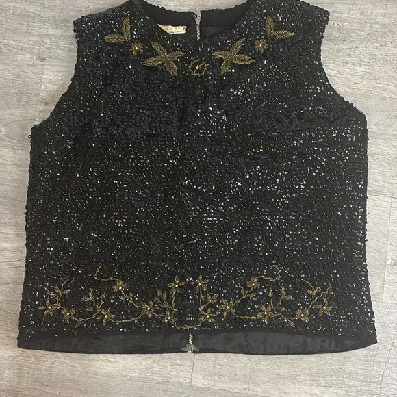 Vintage beaded fitted crop top back zipper Sz M - Picture 1 of 6